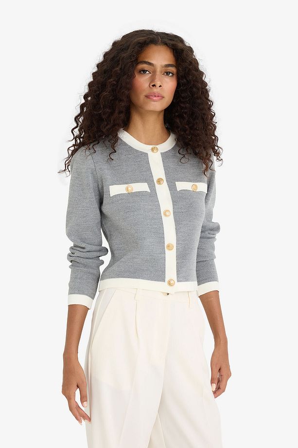 Regular Fit Bisiklet Yaka Düğmeli Basic Düz Triko Hırka C1482ax24wn - 3