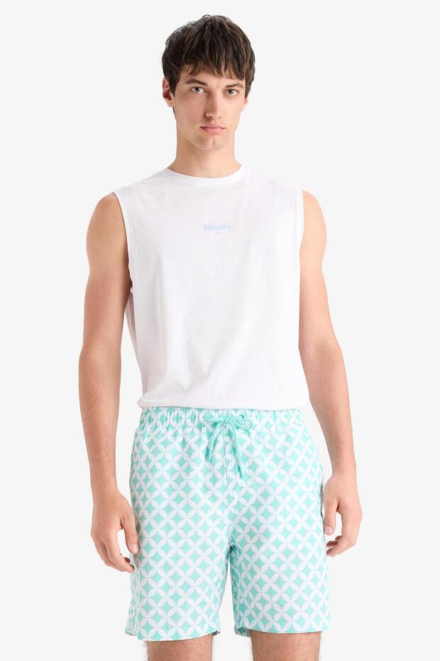 Regular Fit Desenli File Astarlı Kısa Boy Deniz Şortu E0977AX25HS - 3