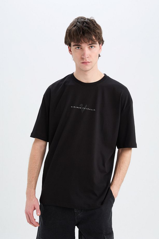 Vikings Valhalla Oversize Fit Bisiklet Yaka Sırt Baskılı Kısa Kollu %100 Pamuk Tişört A6308ax23sm - 4