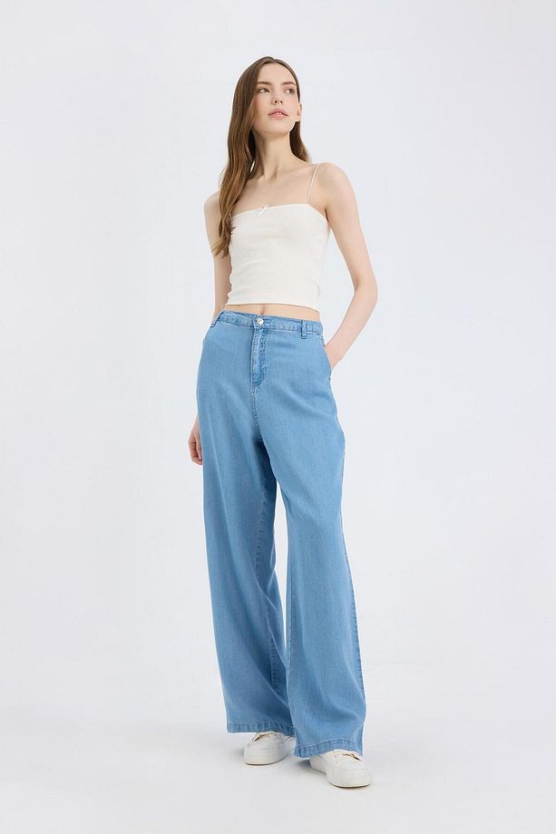 Pull On Wide Leg Yüksek Bel Uzun Yıkamalı Pantolon D8238AX25SM - 3