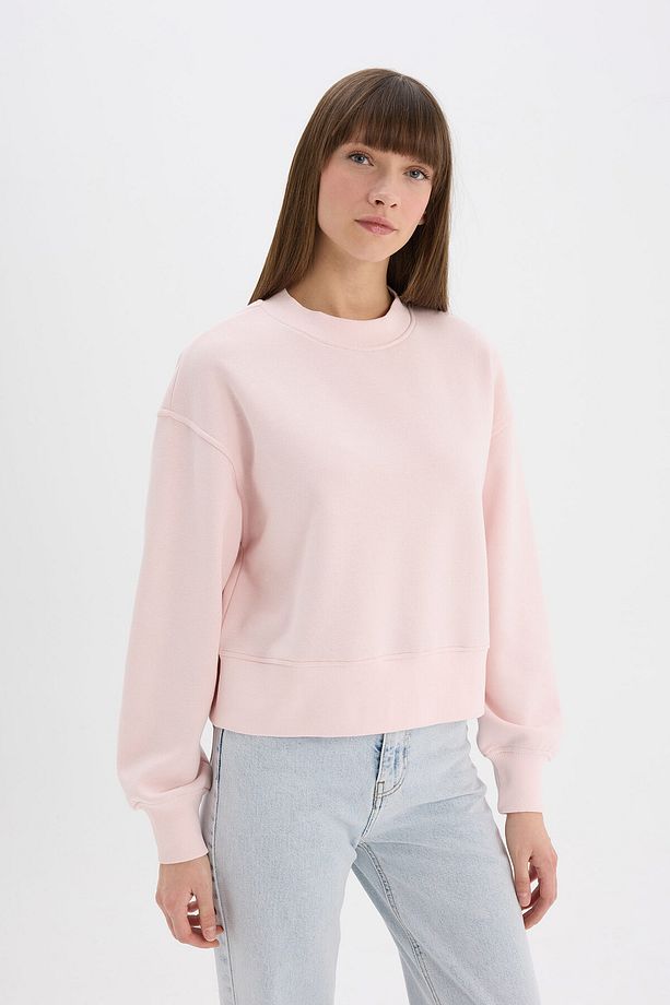 Boxy Fit Bisiklet Yaka Basic Düz Kalın Sweatshirt E4732AX25SP - 3