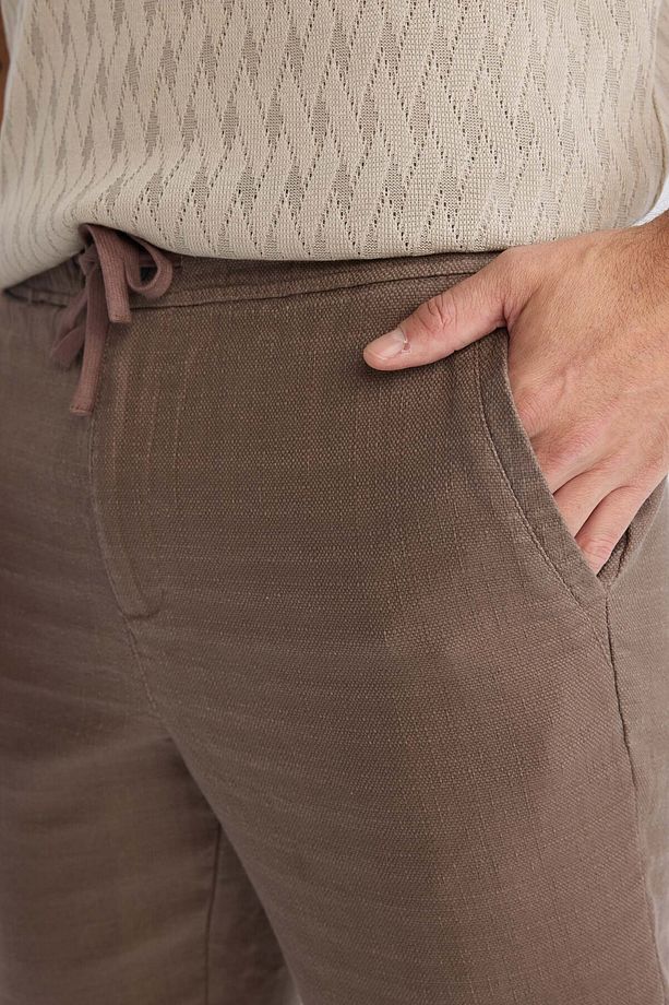 %100 Pamuk Yazlık Jogger Pantolon Regular Fit Normal Kesim Keten Görünümlü Düz Paça Cepli B4138ax25s - 5