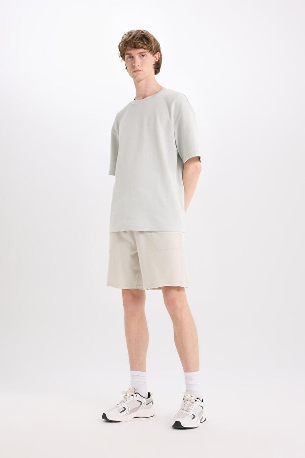 %100 Pamuk Slim Fit Dar Kesim Dar Paça Cepli Basic Düz Şort B8673ax24sm - 2