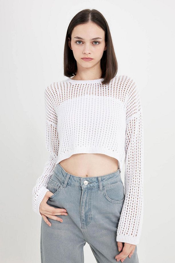Regular Fit Bisiklet Yaka Kroşe Triko Kazak T4513az24sp - 5