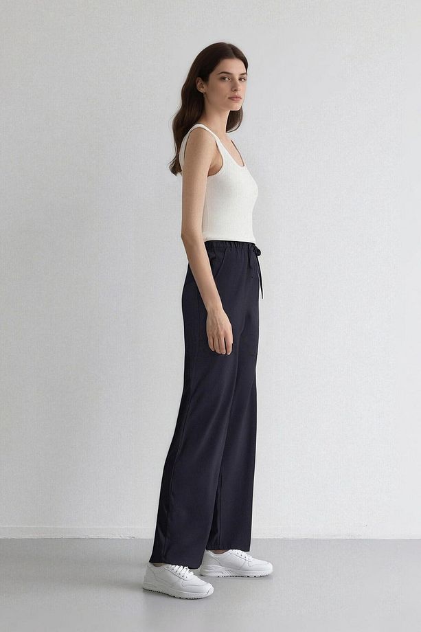 Wide Leg Geniş Paça Esnek Belli Bağcıklı Basic Düz Palazzo Pantolon C5628ax25sp - 5