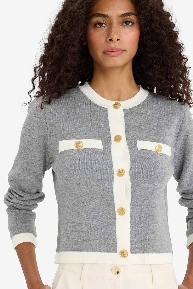 Regular Fit Bisiklet Yaka Düğmeli Basic Düz Triko Hırka C1482ax24wn - 4