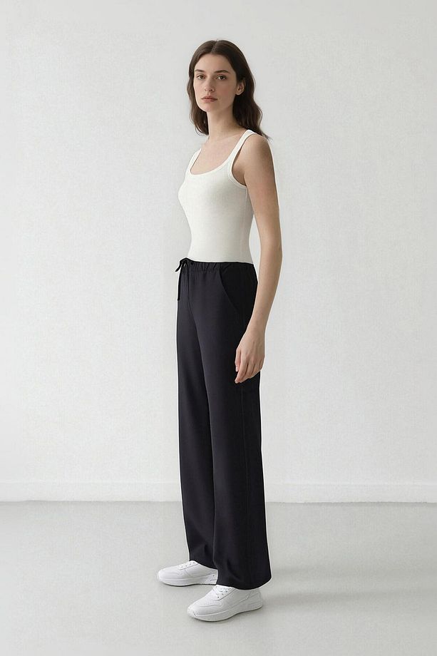 Wide Leg Geniş Paça Esnek Belli Bağcıklı Basic Düz Palazzo Pantolon C5628ax25sp - 4