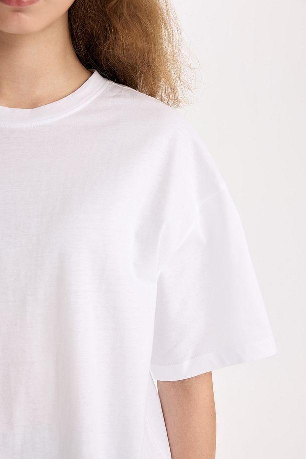 Oversize Fit Bisiklet Yaka Kısa Kollu %100 Pamuk Tişört V4136az22sp - 4