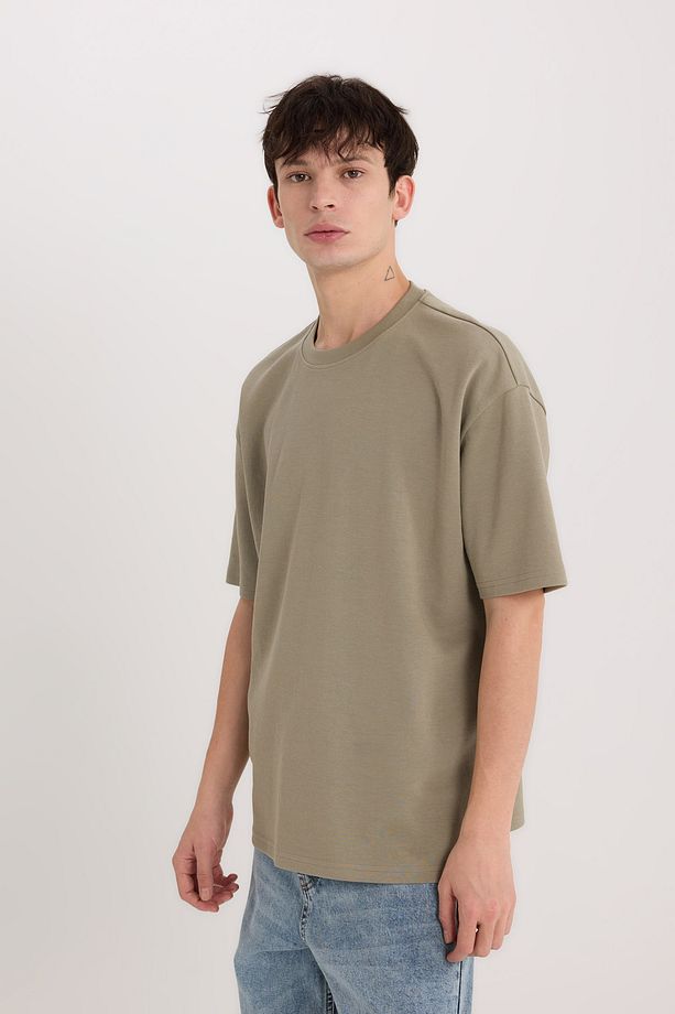 Oversize Geniş Kalıp Bisiklet Yaka Kısa Kollu Basic Düz Ağır Kumaş Tişört X3926az24sp - 3