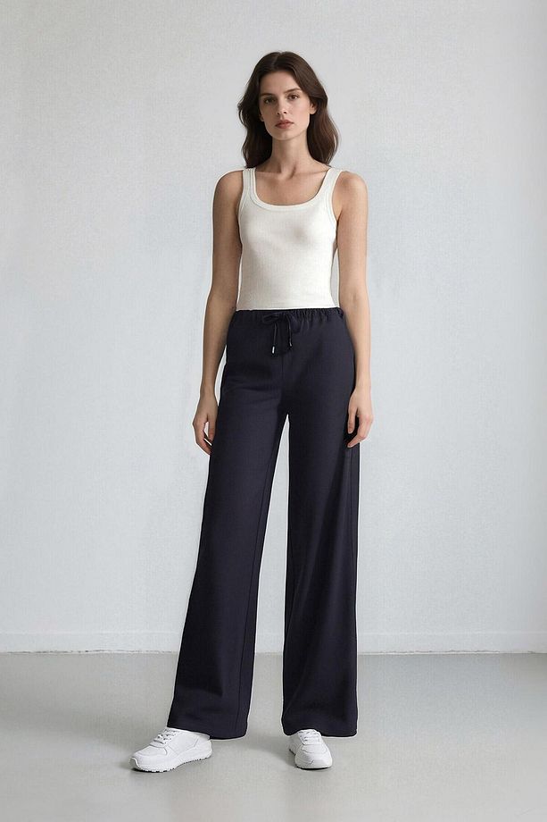 Wide Leg Geniş Paça Esnek Belli Bağcıklı Basic Düz Palazzo Pantolon C5628ax25sp - 1