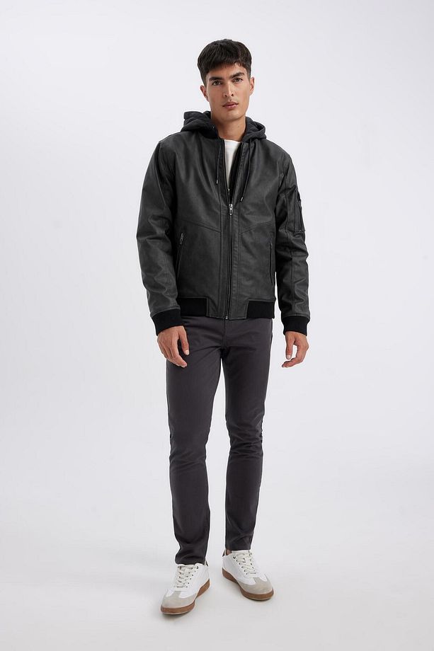 Slim Fit Kapüşonlu Bomber Suni Deri Mont N9682az23wn - 7