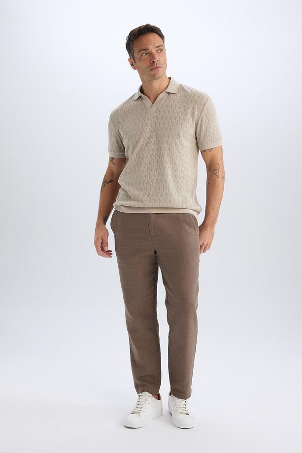 %100 Pamuk Yazlık Jogger Pantolon Regular Fit Normal Kesim Keten Görünümlü Düz Paça Cepli B4138ax25s - 1