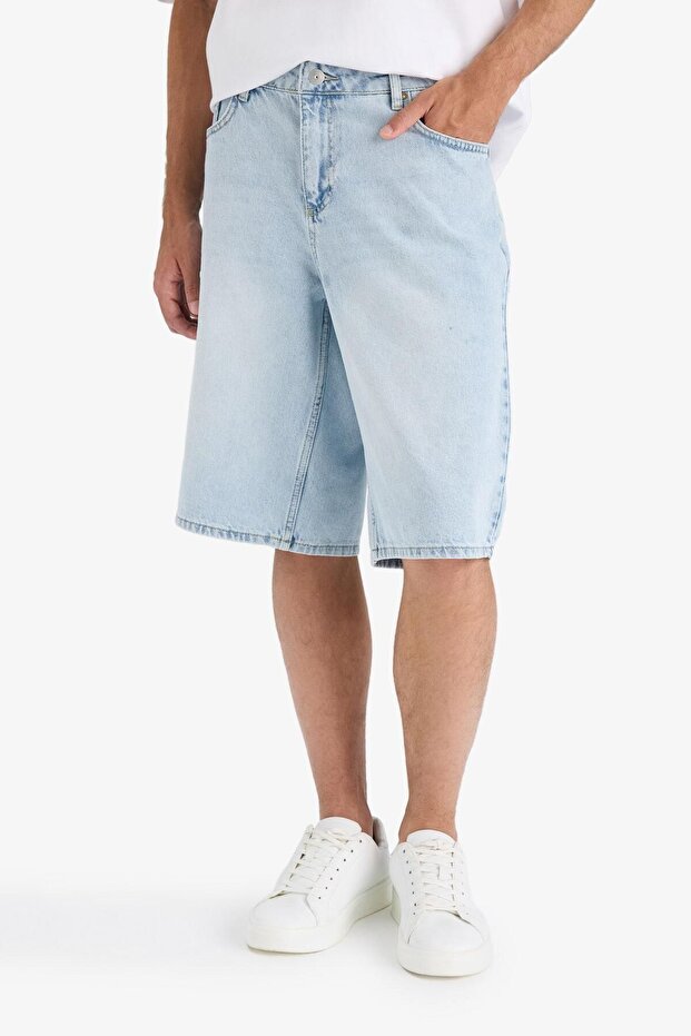 %100 Pamuk Baggy Fit Jean Bermuda Şort F7910AX25HS - 7