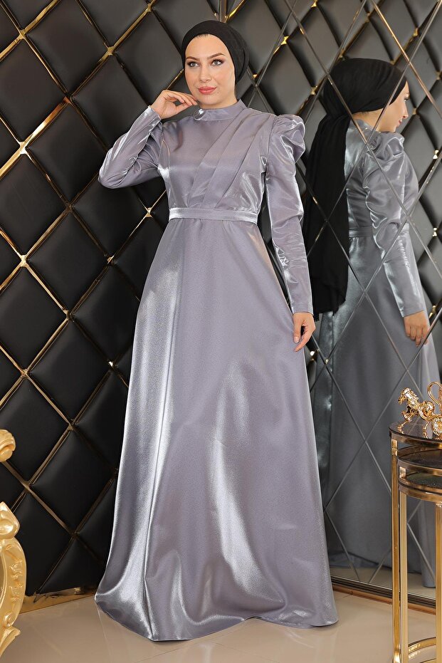 Abendkleid mit drapierter Brust, Grau 19124