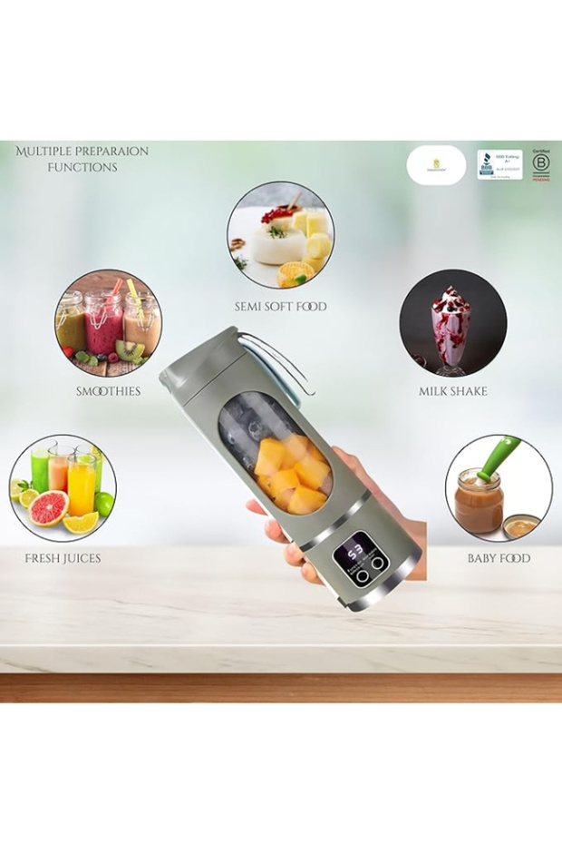 Portable Blender with LED Battery Display, 450ml Capacity, Ice Crushing Power - Rechargeable Smoothi - 2