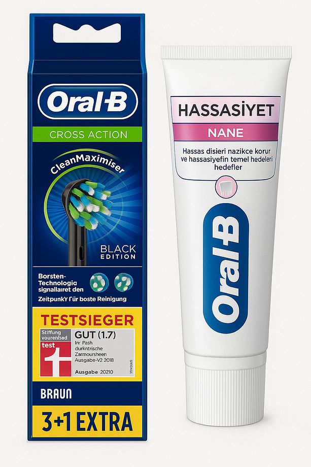 Diş Fırçası Yedek Başlığı Cross Action Siyah 4 Adet Pro Sensitive Diş Macunu 75 ml - 2