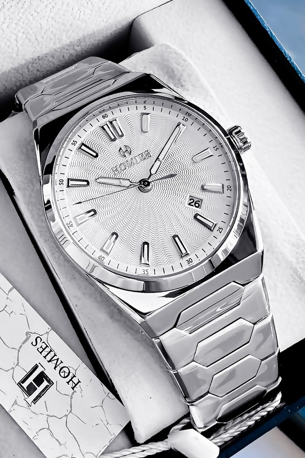 Original Special Boxed Gift Men's Wristwatch Silver Color Steel Band Hme2059C3