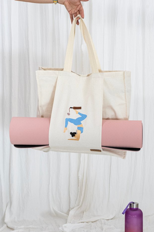 Embroidered Yoga Bag, Durable Canvas Fabric with Mat Carrying Compartment