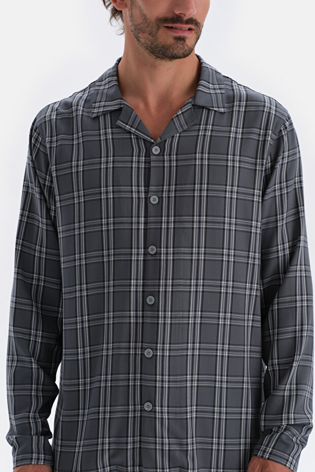 Füme Ekose Dokuma Gömlek Pijama Üstü - 4