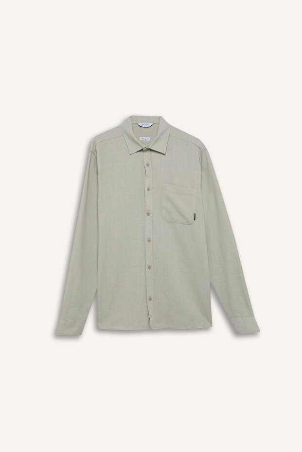 %100 Pamuk Regular Fit Basic Düz Uzun Kollu Gömlek D7079AX25SP - 7