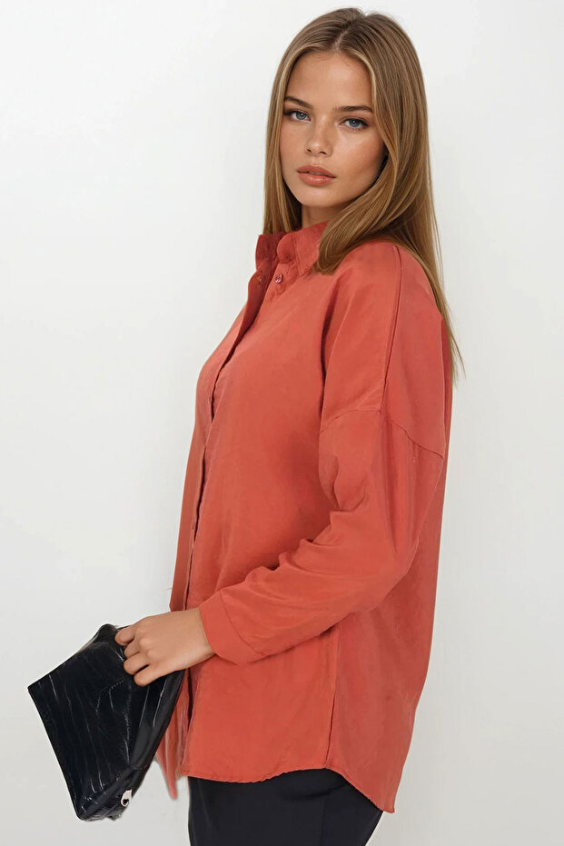 Kadın Kiremit Oversize Basic Gömlek Vs00377 - 3