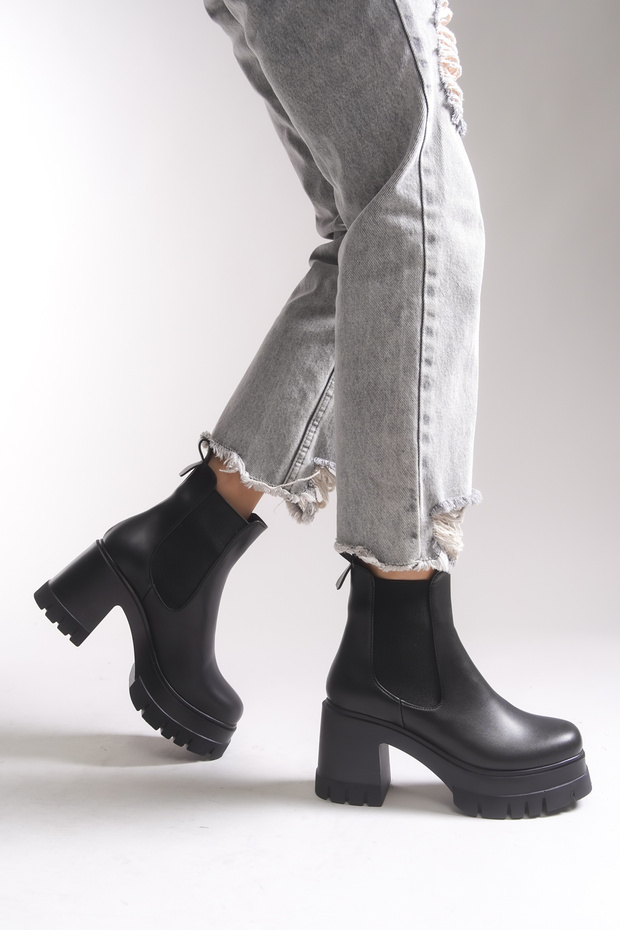 Kadın Topuklu Bot Siyah Cilt - 2