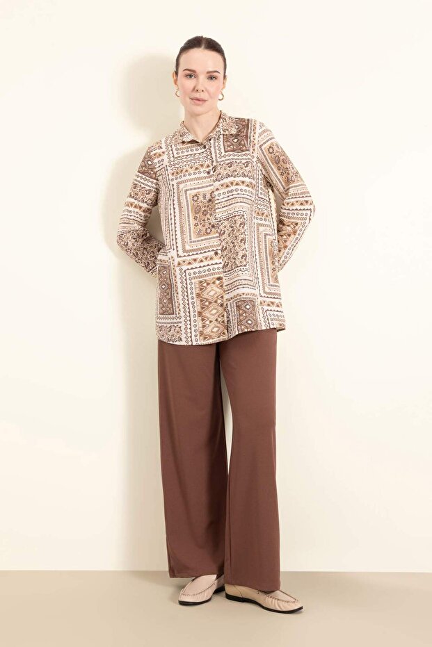 Regular Fit Desenli Uzun Kollu Gömlek Tunik E1627AX25SP - 2