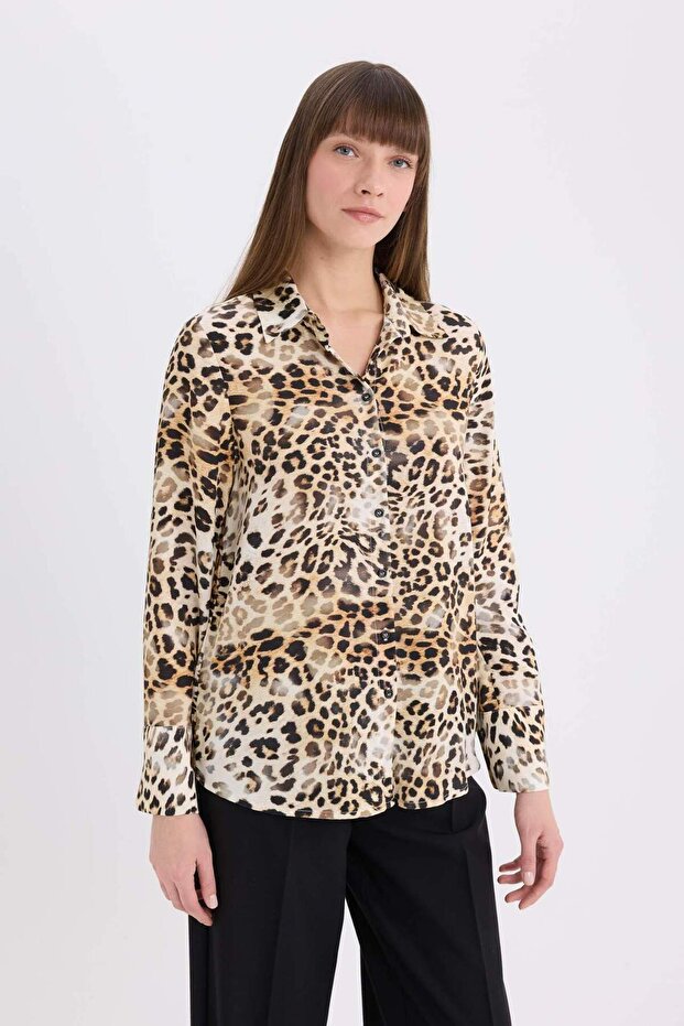 Regular Fit Leopar Desenli Uzun Kollu Gömlek I8266AZ25SP - 4