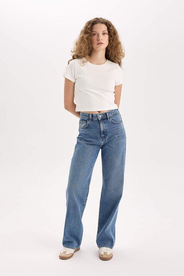 90s Wide Leg Yüksek Bel Geniş Paça Uzun Jean Pantolon D7961AX25SP - 4