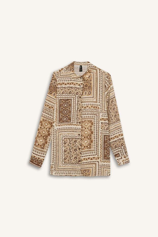 Regular Fit Desenli Uzun Kollu Gömlek Tunik E1627AX25SP - 4