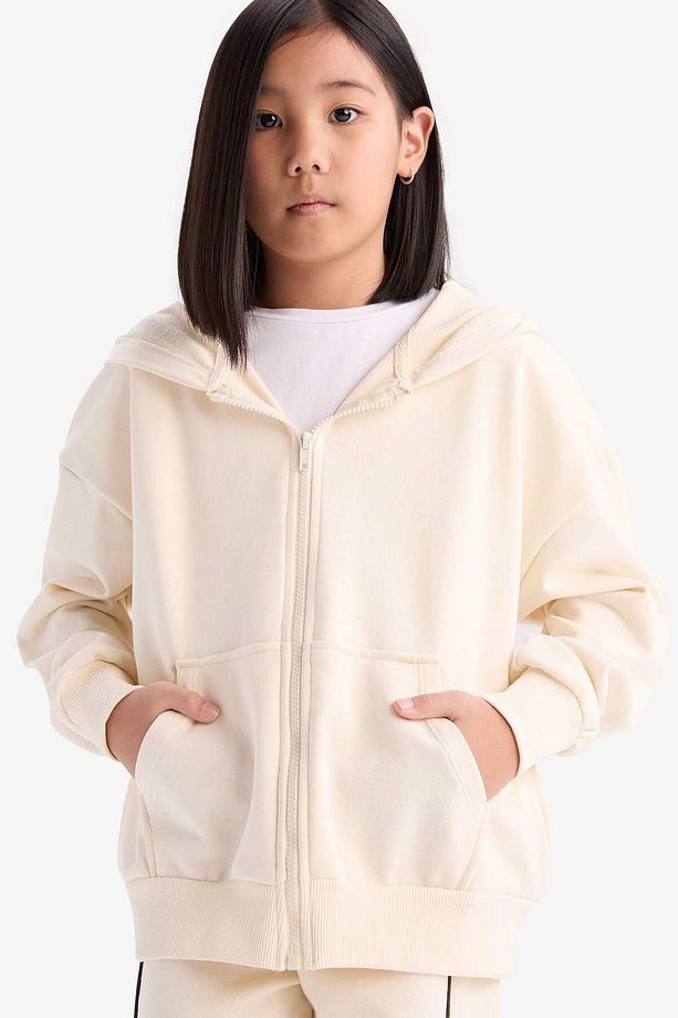 Kız Çocuk Kapüşonlu Basic Düz Cepli Okul Fermuarlı Sweatshirt D9079A825SP - 1