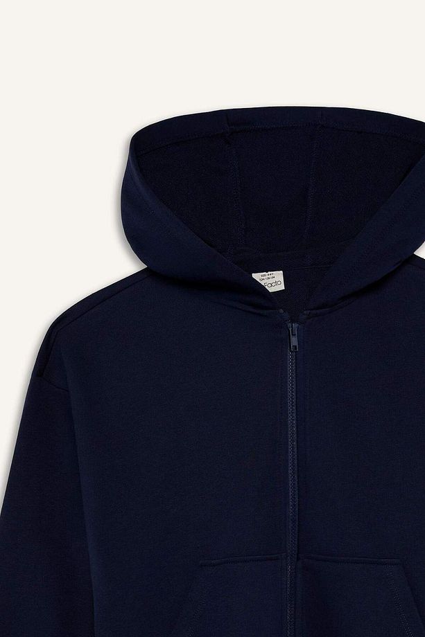 Kız Çocuk Kapüşonlu Basic Düz Cepli Fermuarlı Sweatshirt D9079A825SP - 7