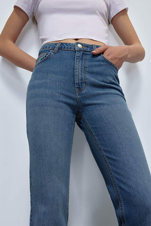Mia Yüksek Bel Geniş Paça Jean Pantolon D6640AX25SP - 3