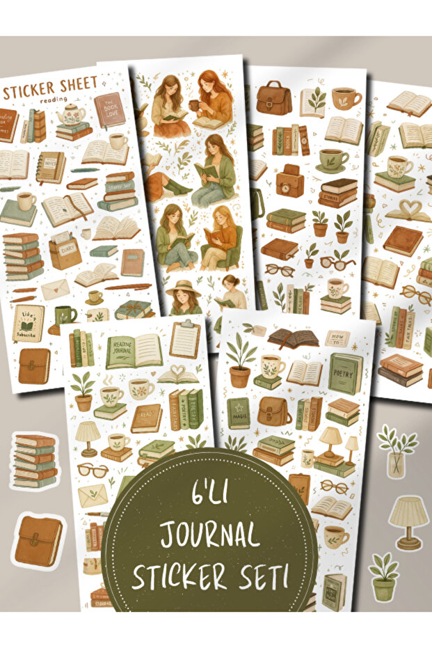 Cozy Book Themed Sticker Set of 6 for Bullet Journal and Agenda