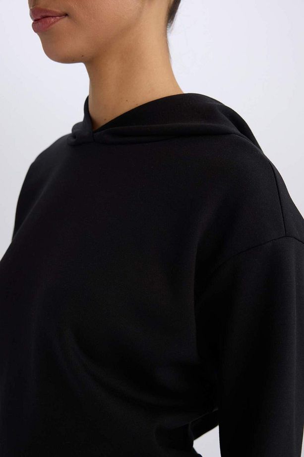 DeFactoFit Standart Fit Kapüşonlu Skuba Dalgıç Kumaş Sporcu Basic Düz Sweatshirt A5626AX25SP - 5