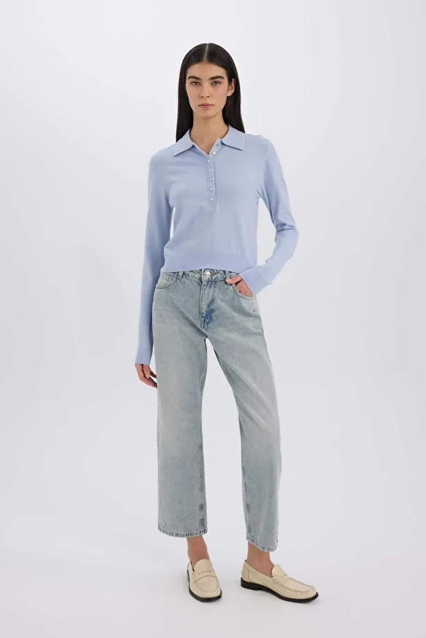 Regular Fit Polo Yaka Basic Düz Triko Kazak D6259AX25SP - 3