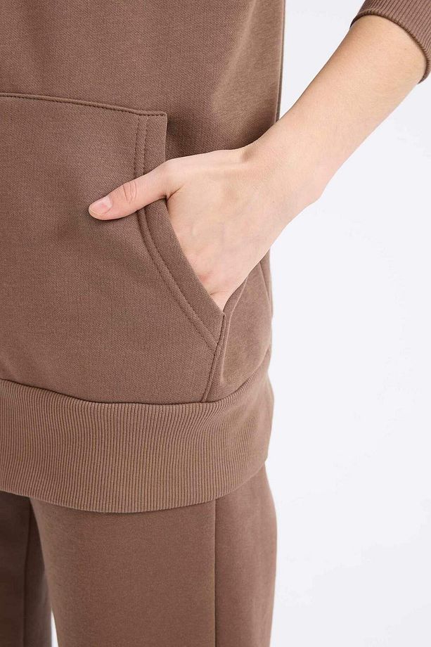 Oversize Geniş Kalıp Kapüşonlu Cepli Basic Düz Fermuarlı Sweatshirt V4233AZ25SP - 5