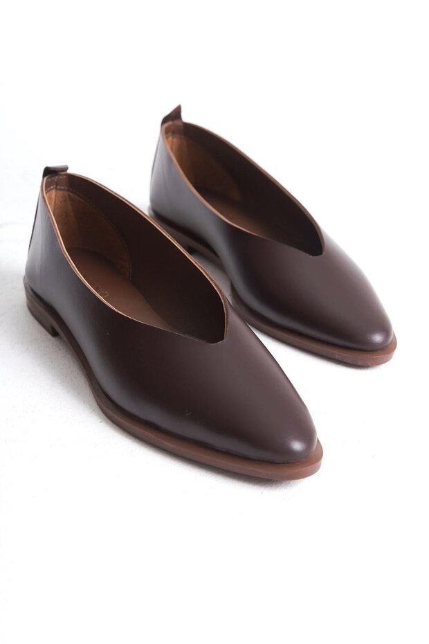 Mubiano Genuine Leather Collection Women's Pointed Toe Ballerina Brown - Mcrgn8253 - Kh