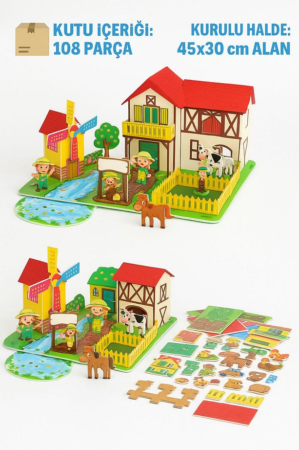 3D Puzzle Farm - Eğitici Çiftlik Temalı Yapboz ve Ekim Seti (108 Parça) - 6