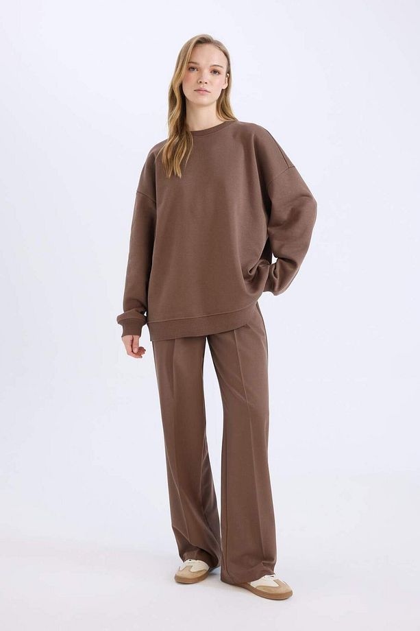 Wide Leg Klasik Kumaş Pantolon Geniş Bol Paça Çift Cepli Yüksek Bel Standart Boy Basic Düz D4360AX25 - 5