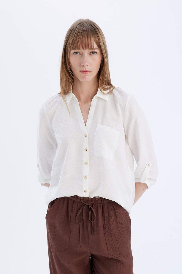 Regular Fit Basic Düz Uzun Kollu Gömlek M9407AZ25SP - 4