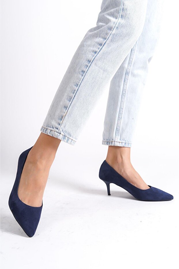 Mbhrns977-lcv Women's Suede Thin 6 Cm Heeled Navy Blue Stiletto & Heeled Shoes
