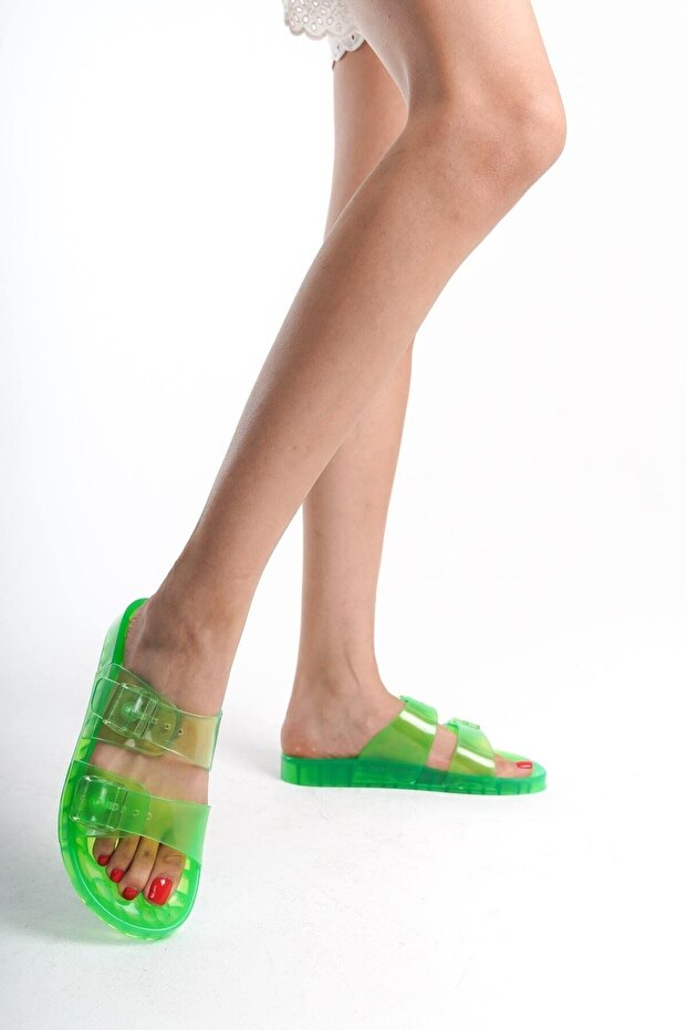 Summer Women's Jelly Transparent Green Flat Slippers-Mstb188-Y