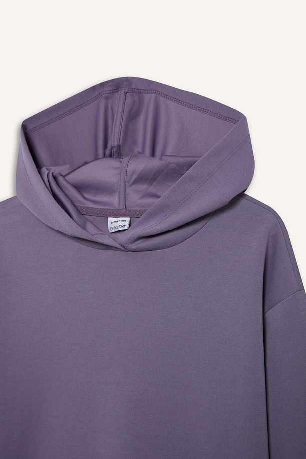 DeFactoFit Standart Fit Kapüşonlu Skuba Dalgıç Kumaş Sporcu Basic Düz Sweatshirt A5626AX25SP - 2