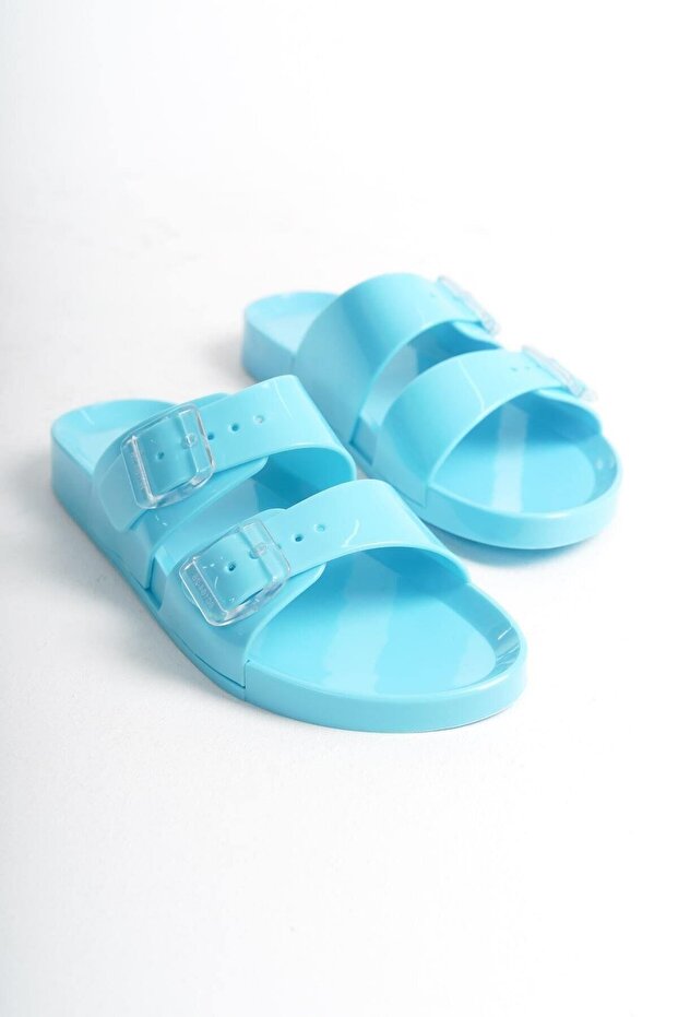 Summer Women's Jelly Matte Blue Flat Slippers-Mstb146-M