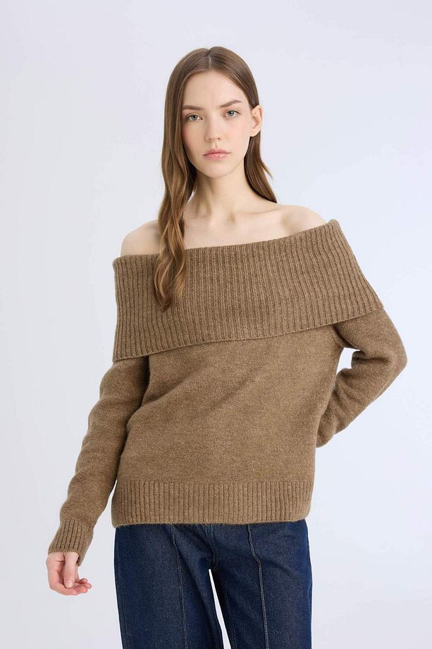 Regular Fit Açık Omuz Triko Kazak E4549AX24WN - 4