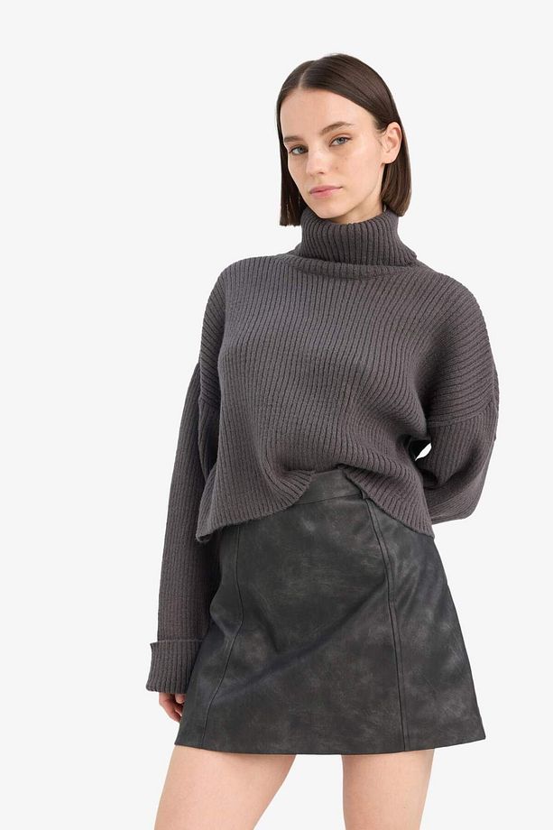 Oversize Geniş Kalıp Balıkçı Yaka Triko Kazak L0986AZ24CW - 3