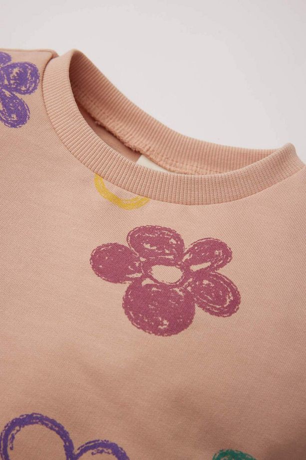 Kız Bebek 2'li Takım Çiçekli Bisiklet Yaka Sweatshirt Beli Lastikli İspanyol Paça Alt E0200A525SP - 3