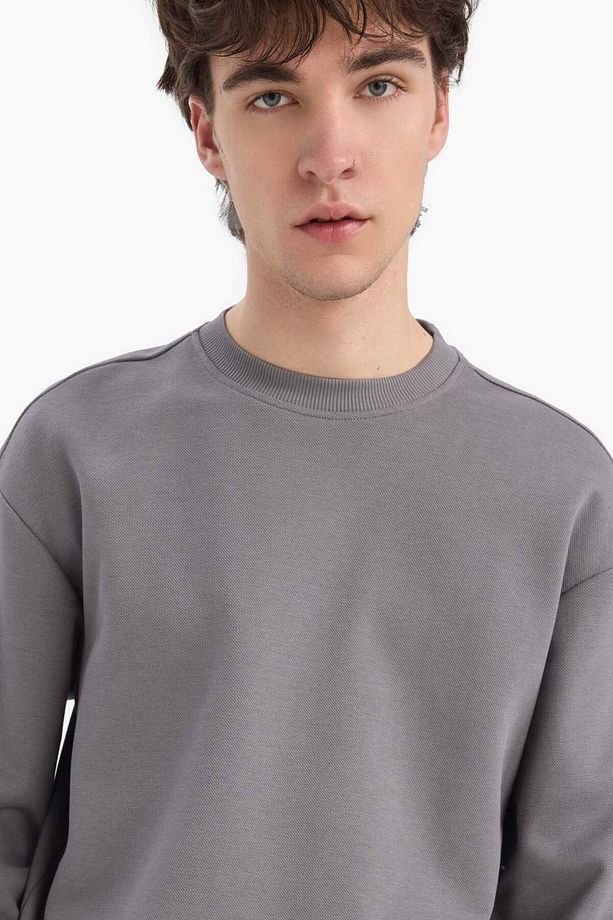 Boxy Fit Bisiklet Yaka Basic Düz Pike Sweatshirt E1519AX25SP - 6