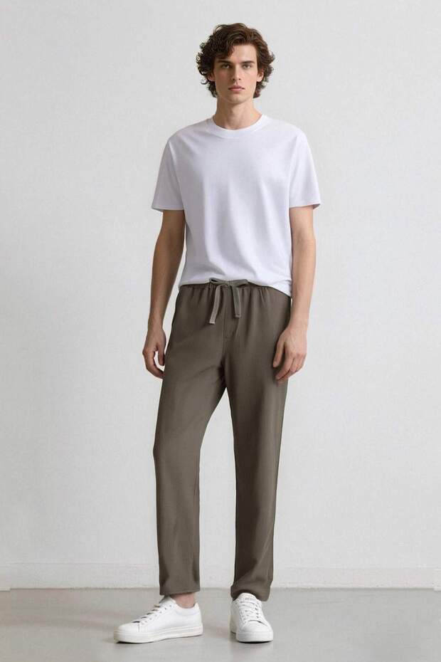 %100 Pamuk Regular Fit Normal Kesim Yazlık Dokuma Kanvas Jogger Pantolon D6260ax25sp - 1